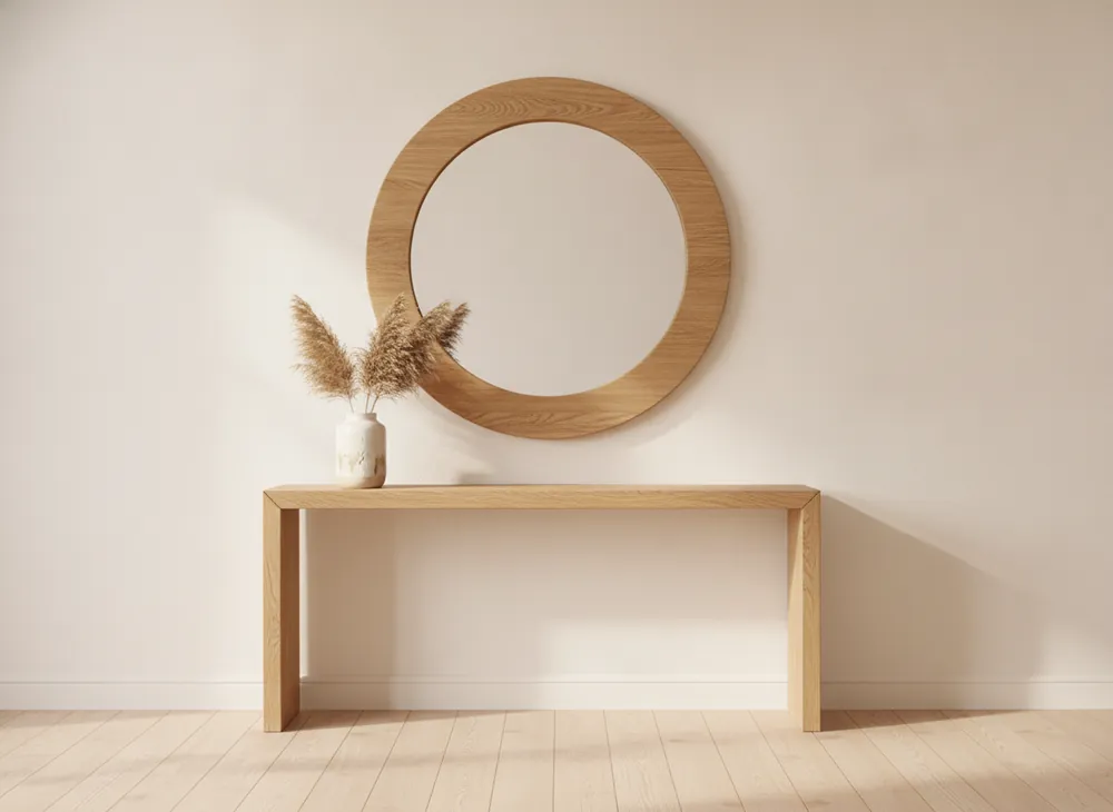 Round Oak Wall Mirror